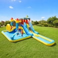 thumbnail image 1 of Qaba 6 in 1 Inflatable Water Slide Park, Kids Bounce House with Splash Pools, 2 Slides, Trampoline, Climbing Wall, Cannon, Basketball Hoop, 1 of 10