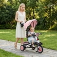 thumbnail image 1 of Qaba 6 in 1 Kids Tricycle with Adjustable Push Handle, Foldable Bike Stroller with Removable Canopy, Reversible Seat, for 1-5 Years, Pink, 1 of 9