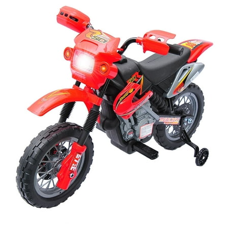 Qaba 6V Kids Battery-Powered Electric Ride-On Motorcycle Dirt Bike Toy with Training Wheels - Red