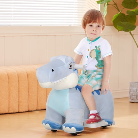 Qaba 6V Kids Electric Ride on Animal, Battery Powered Tyrannosaurus Ride on Toy with Music Forward for Aged 18-36 Months, Blue