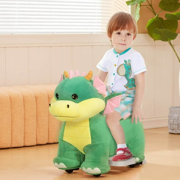 Qaba 6V Kids Ride on Horse, Triceratops Shaped Battery Powered Ride on Toy with Music Forward, PU Wheels, for Girls Boys Aged 18-36 Months, Green