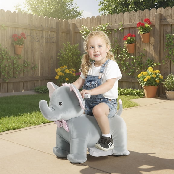 Qaba 6V Ride on Horse, Kids Ride on Toy Elephant with Music, Forward, Riding Pony for Boys Girls 1.5-5 Years Old
