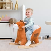 Qaba Kids Ride On Rocking Horse ، لعبة الحيوانات القطيفة صخرة خشبية قوية مع أغاني للبنين أو الفتيات