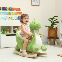 Qaba Baby Rocking Horse, Ride Dragon, Kids Ride On Toy with Realistic Dragon Roar and Safety Belt, Plush Animal Rocker for Kids, Green