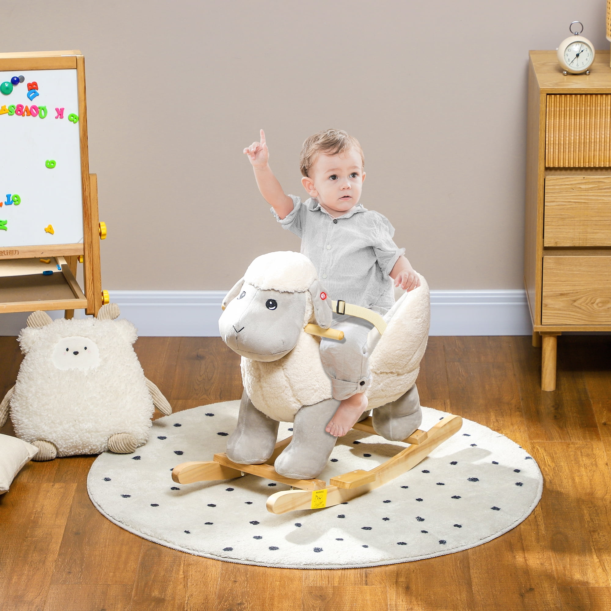 Qaba Baby Rocking Horse Sheep, Plush Lamb Rocker, Rocking Animal with ...