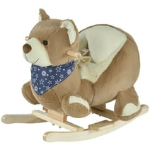 Qaba Baby Rocking Horse with Lullaby, Riding Horse, Bear Themed Plush Animal Rocker with Pedals for Ages 18-36 Months