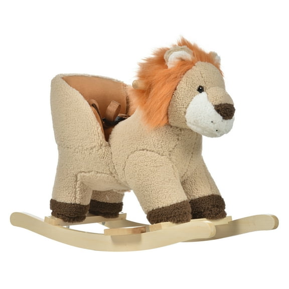 Qaba Baby Rocking Horse with Sound, Plush Stuffed Rocking Animals, Wooden Rocking Horse with Seat Belt for 18-36 Months Boys and Girls Gift, Brown