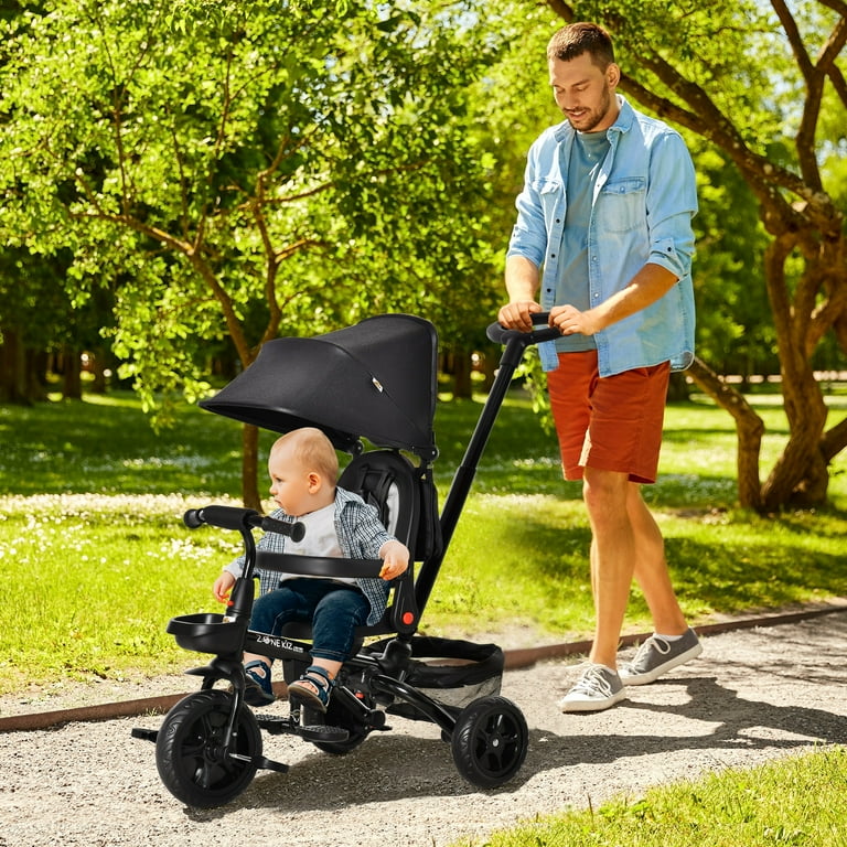 Qaba 4 in 1 Adjustable Baby Tricycle w Removable Handle BRAKE Cover Black