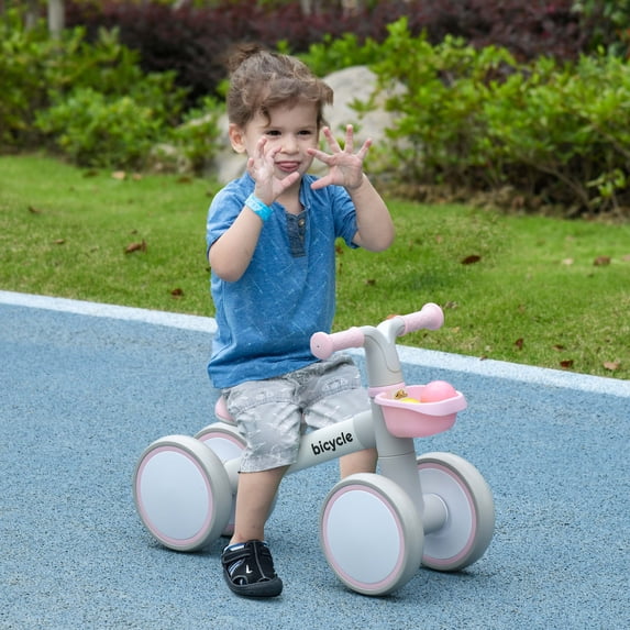 Qaba Balance Bike for Toddlers 1-3 Years with Adjustable Seat, Pink
