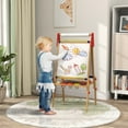 thumbnail image 1 of Qaba Easel for Kids, 3 in 1 Kids Art Easel with Paper Roll, Whiteboard, Chalkboard, Double Sided & Adjustable Height Wooden Toddler Easel, Nature Wood, 1 of 9