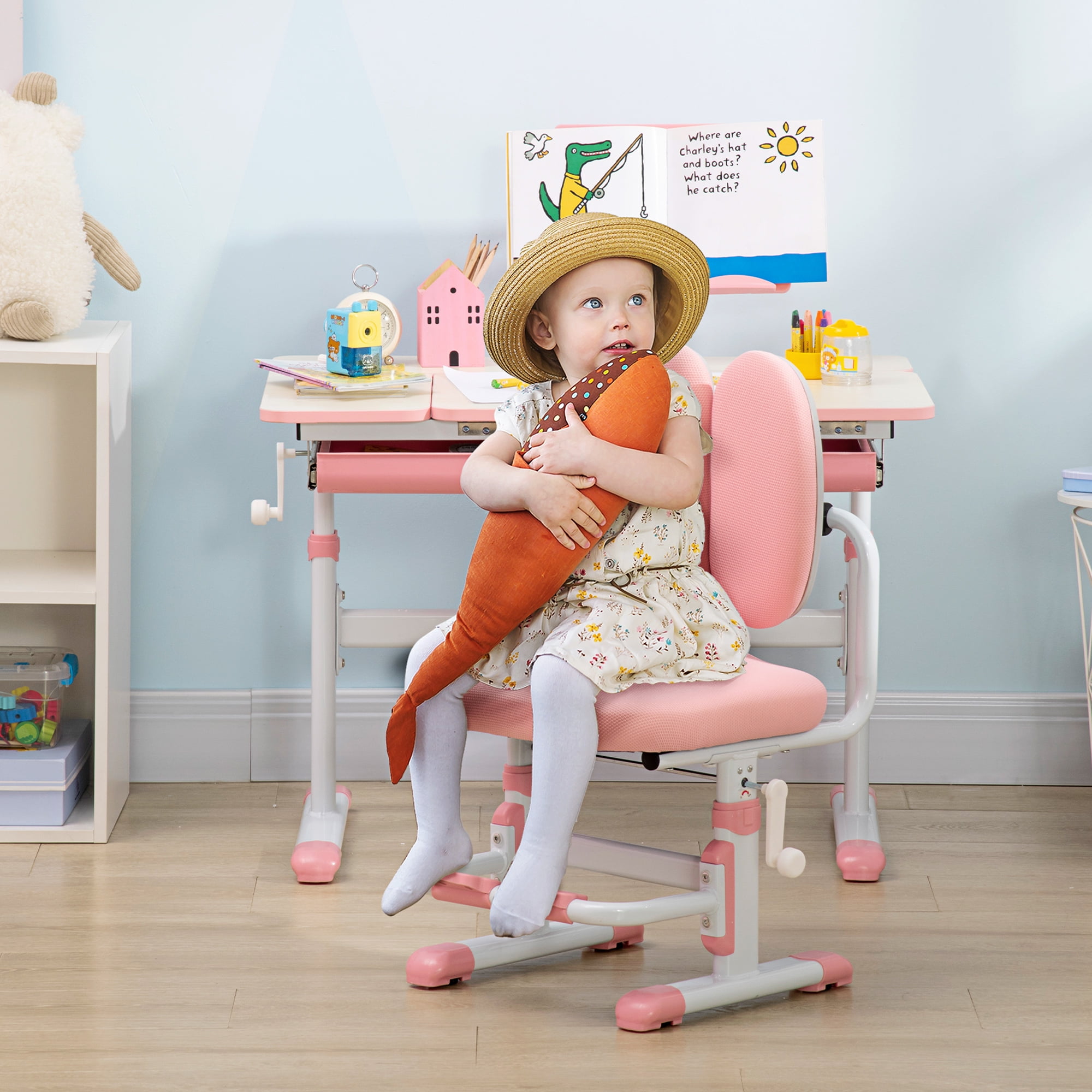 Qaba Ergonomic Kids Desk Chair with Thick Cushioning Height Adjustment Kids Computer Chair Childrens Chair Kids Office Chair Study Chair Pink Walmart