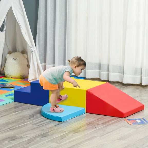 Qaba Foam Play Set for Toddlers and Children 12-36 Months, Easy-to-clean 4 Piece Soft & Safe Kids Climbing Set for Crawling or Sliding, Multicolor
