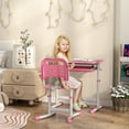 thumbnail image 1 of Qaba Kids Desk and Chairs Set, Height Adjustable Children School Study Desk with Tilt Desktop, Storage Drawer, Pen Slot, Hook, Pink, 1 of 9