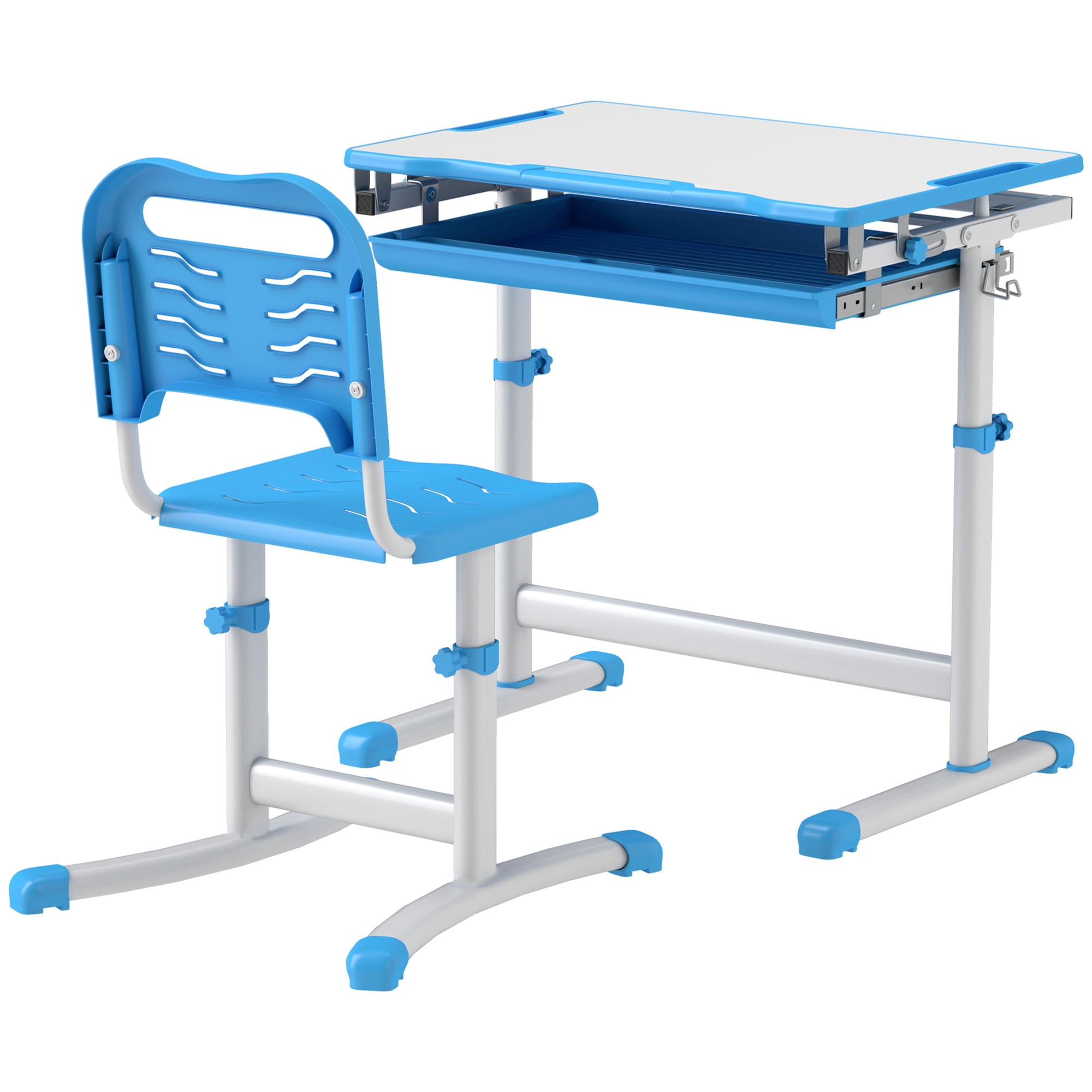 Qaba Height Adjustable Kids Desk and Chairs Set with Tilt Desktop ...