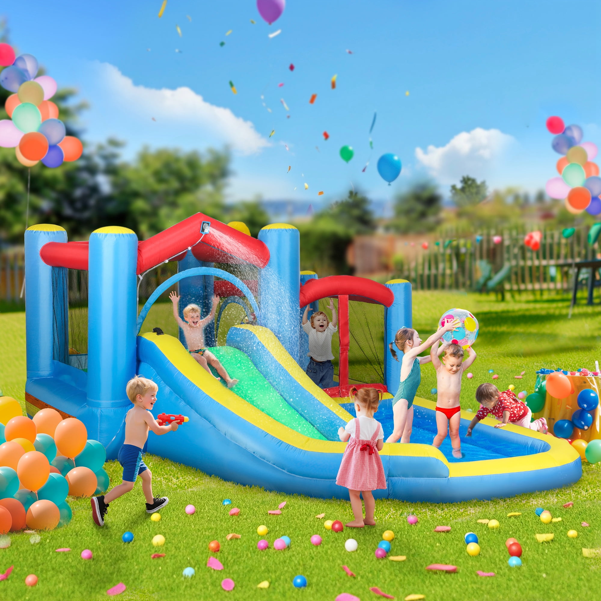 Inflatable Pool Outsunny 5-in-1 Kids Bounce House Inflatable Water