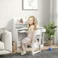 thumbnail image 1 of Qaba Kids Desk and Chair Set with Storage, Study Desk with Chair for Children 5-8 Years Old, White, 1 of 9