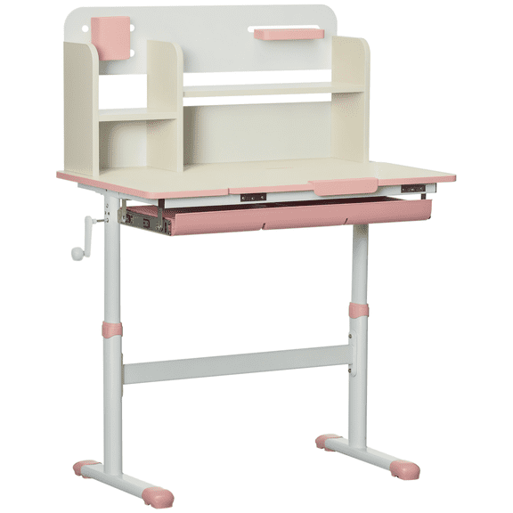 Qaba Kids Desk with Tilt Top & Storage - Height Adjustable Children's Study Table, Pink, 31.5" x 20.5" - ASTM & CPSIA Certified