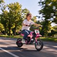 thumbnail image 1 of Qaba Kids Motorcycle, 24V Electric Dirt Bike with 250W Motor, Up to 9.9 MPH, 12" Inflatable Tires and Rear Suspension, for 8-12 Years Old, Pink, 1 of 10