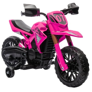 Qaba Kids Motorcycle,6V Battery Powered Dirt Bike with Training Wheels,Horn & Start Sound,Electric Motorcycle for Kids 3-8 Years,Pink,Pink Plastic Toys Kids Bikes Riding Toys