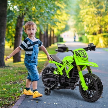 Qaba Kids Motorcycle, 6V Battery Powered Dirt Bike with Training Wheels, Horn & Start Sound, Electric Motorcycle for Kids 3-8 Years, Green
