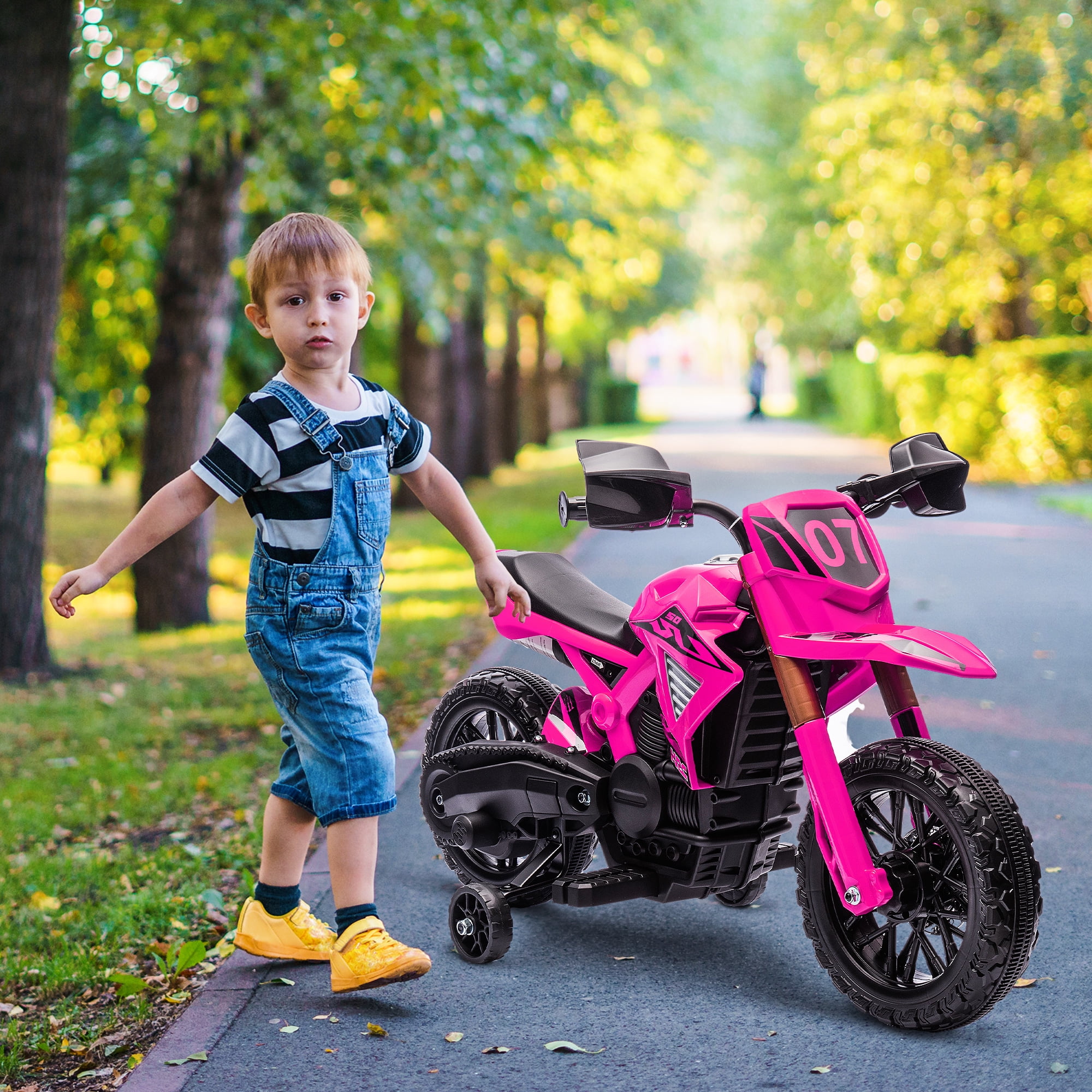 Qaba Kids Motorcycle, 6V Battery Powered Dirt Bike with Training Wheels