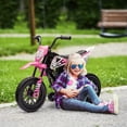 thumbnail image 1 of Qaba Kids Motorcycle with Twist Grip Throttle, 12V Electric Motorcycle with Training Wheels, Rear Suspension & Music, Pink, 1 of 9