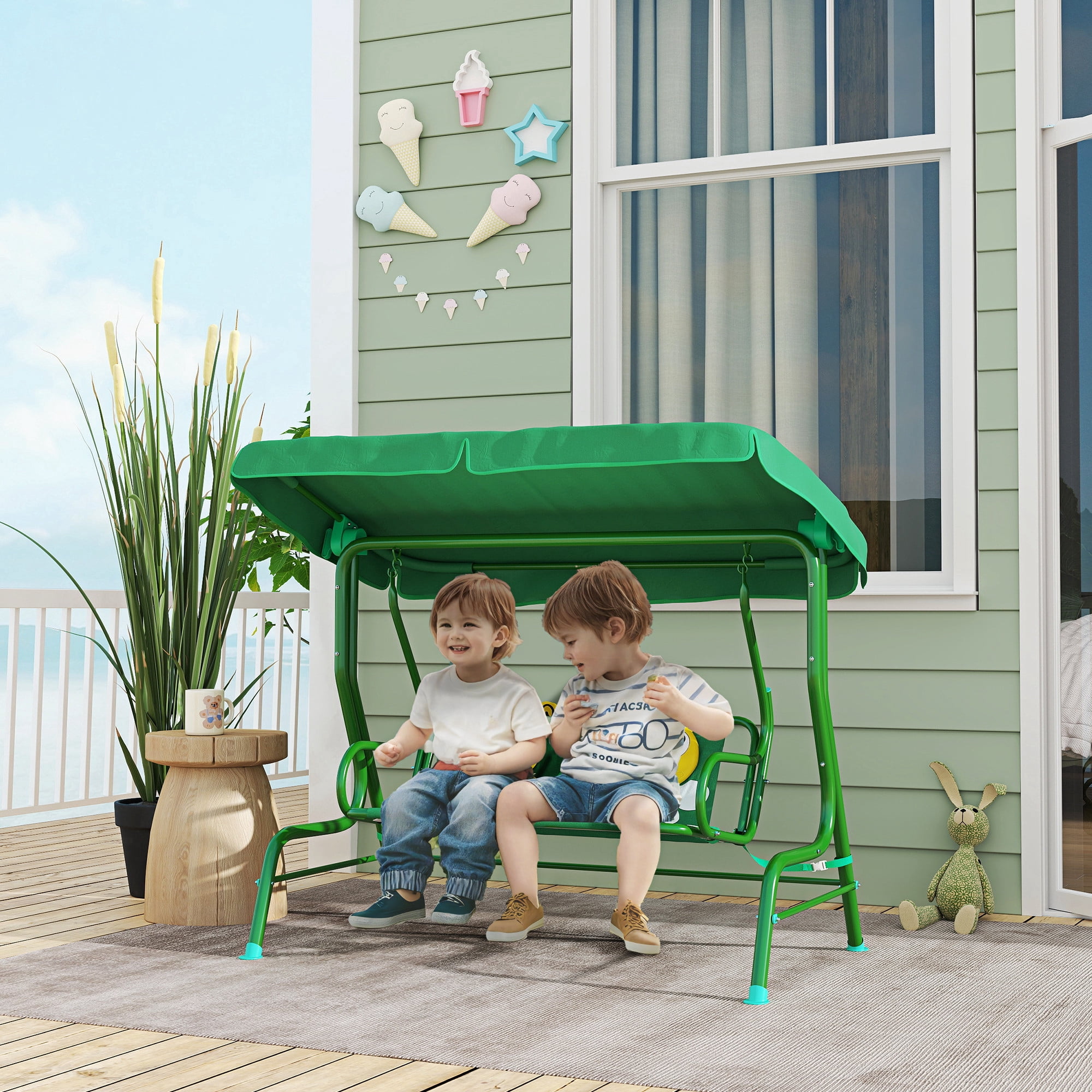 Qaba Kids Patio Swing, 2-Seater Outdoor Porch Swing Bench with ...