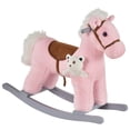 thumbnail image 1 of Qaba Kids Plush Ride-On Rocking Horse with Bear Toy,Children Chair with Soft Plush Toy & Fun Realistic Sounds,Pink,Pink Wood Toys Kids Bikes Riding Toys, 1 of 10