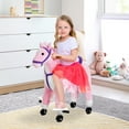 thumbnail image 1 of Qaba Kids Plush Ride On Toy Walking Horse with Wheels and Realistic Sounds, 30"H, Pink, 1 of 10