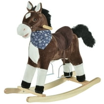 Qaba Kids Plush Ride-On Rocking Horse Toy Cowboy Rocker w/ Realistic Sound Brown