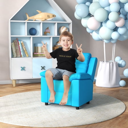 Qaba Kids Recliner Chair with Armrest, Footrest, Headrest, Blue