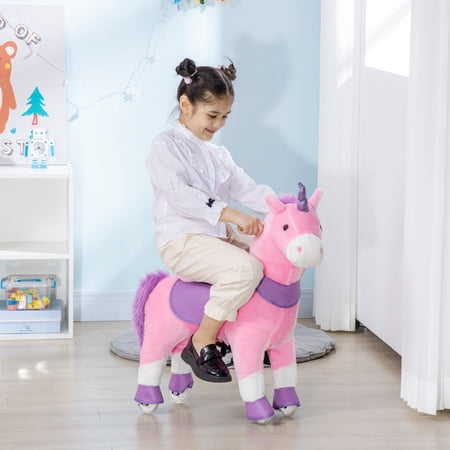 Qaba Walking Kid Push & Pedal Ride-On, Steel Wood Pink, 27.50 x 12.50 x 34.25 Inches, 14.96 lbs