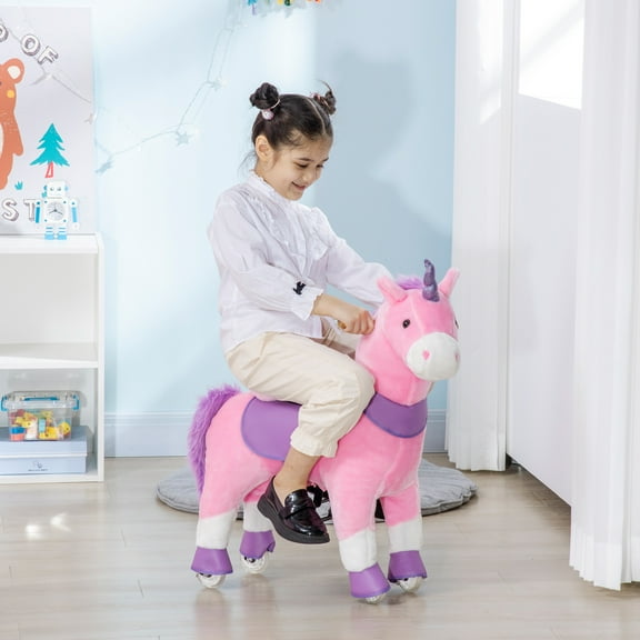Qaba Walking Kid Push & Pedal Ride-On, Steel Wood Pink, 27.50 x 12.50 x 34.25 Inches, 14.96 lbs