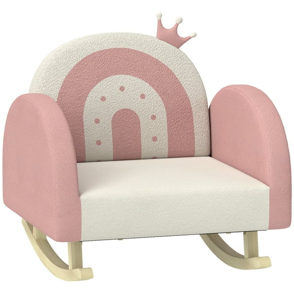 Qaba Kids Rocking Chair,Princess Crown Toddler Chair,Children'S Armchair Rocker with Rainbow Backrest for Bedroom,Playroom,Pink,Pink Wood Furniture Youth Kids Baby Furniture
