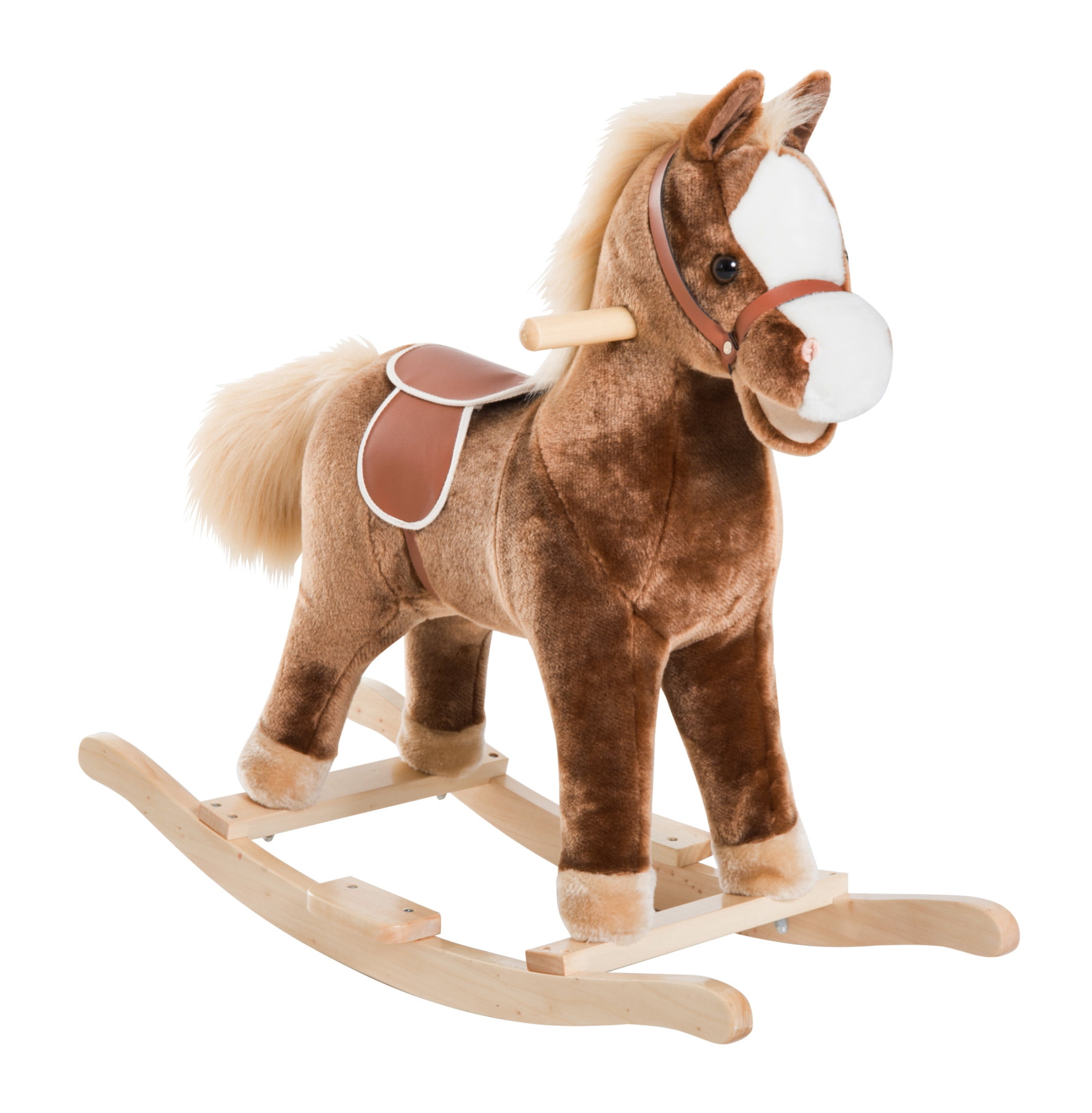 Walmart Rocking Horses Qaba Kids Rocking Horse, Plush Toddler Rocker, Wooden Base Ride-On Toy ...