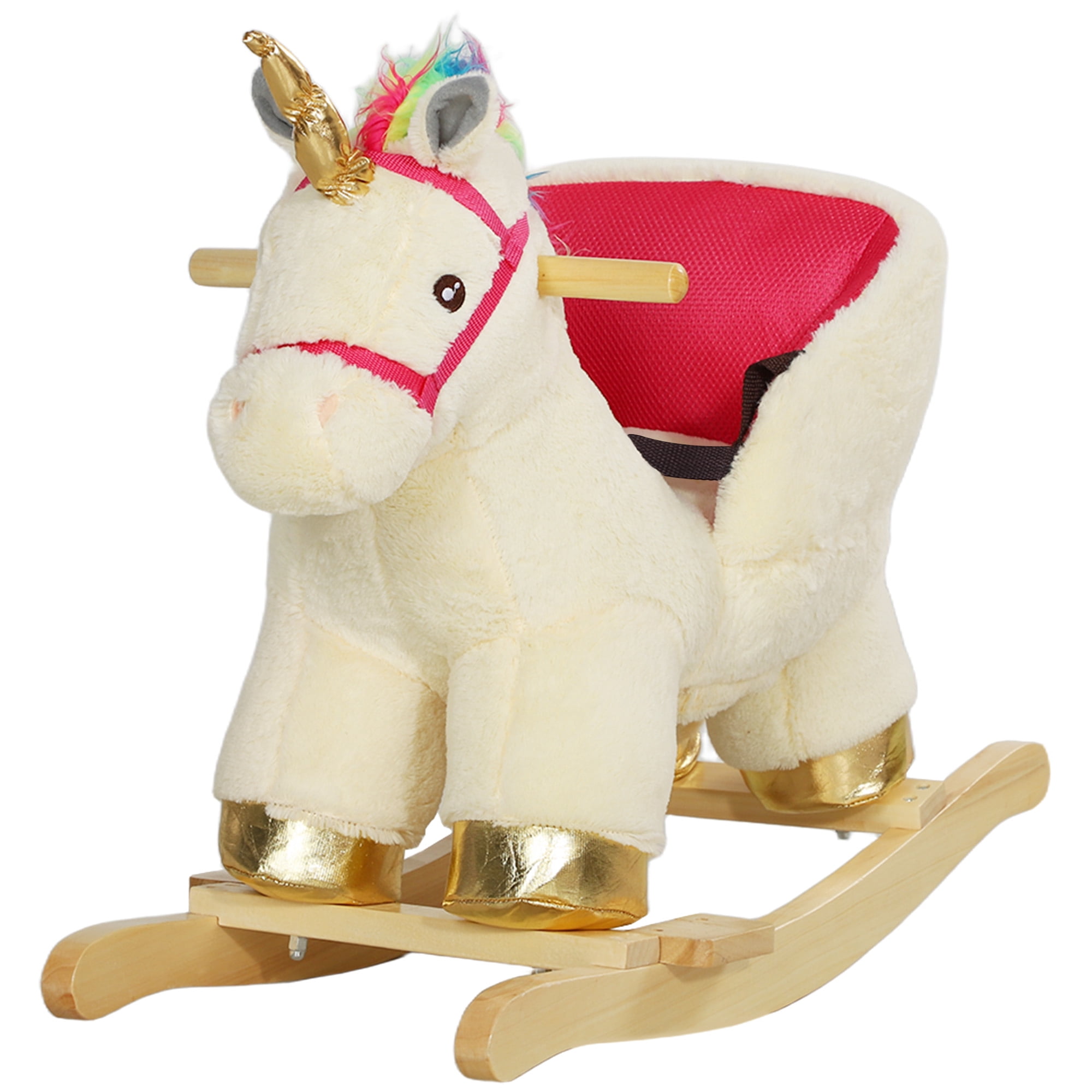 Qaba Kids Rocking Horse, Unicorn with Realistic Sound, Safety Belt ...