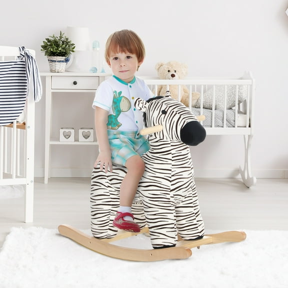 Qaba Rocking Horse, Kids Rocking Animal, Zebra Shaped Ride on Horse with Realistic Sound for Boys & Girls 2-4 Years, Black