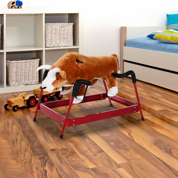 Qaba Kids Rodeo Bull Rocking Horse - Realistic Sounds, 30.25"H, Plush & Metal