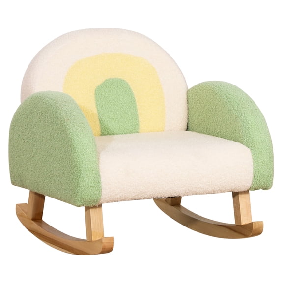 Qaba Kids Sofa, Rocking Toddler Sofa Chair with Solid Wooden Frame, Faux Lamb Fleece Fabric, Kids Arm Chair for or Playroom, Ages 18-36 months, Green