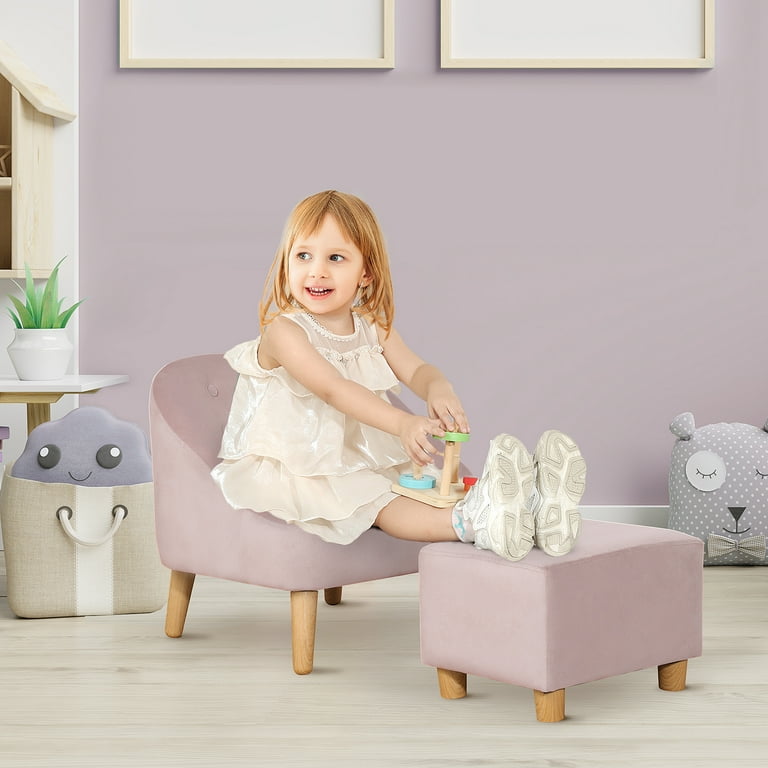 Qaba Kids Sofa Set Toddler Chair Sofa Ottoman for Bedroom Playroom Children s Couch for 3 5 Years Pink