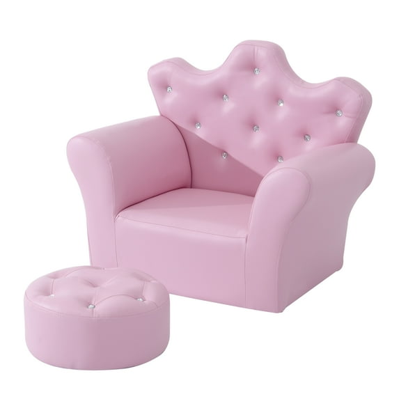 Qaba Kids Sofa Set with Footstool, Princess Sofa with Diamond Decoration