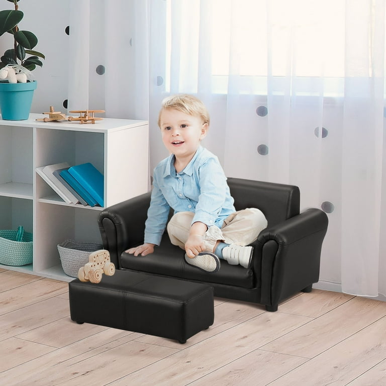 Qaba Kids Sofa Set with Footstool for Toddlers and Babies Black