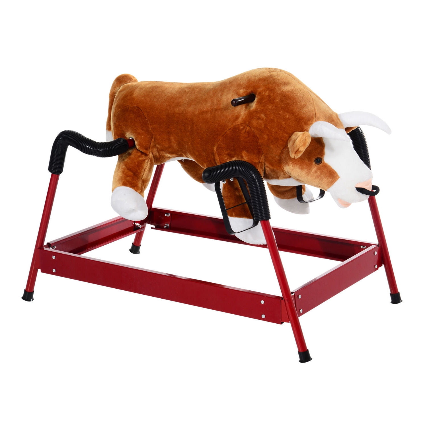 Qaba Kids Spring Rocking Horse Rodeo Bull Style with Realistic Sounds for Children Over 3 Years Old,Brown Plush Toys Kids Bikes Riding Toys
