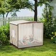 thumbnail image 1 of Qaba Kids Wooden Sandbox with Canopy Fully Covered, Outdoor Large Wood Sand Pit with 2 Bench Seats, Bottom Liner, 56" x 40" x 52", Brown, 1 of 10