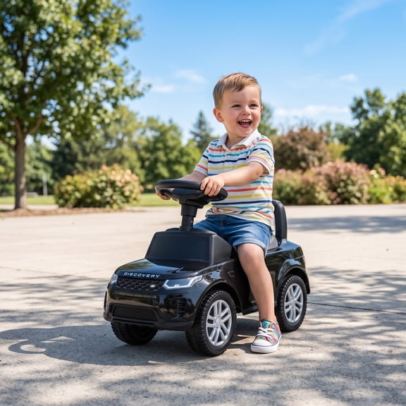 Qaba Land Rover Licensed Ride On Car for Kids, Toddler Baby Push Car with Under Seat Storage, Horn and Engine Sounds, for Ages 18-36 Months, Black