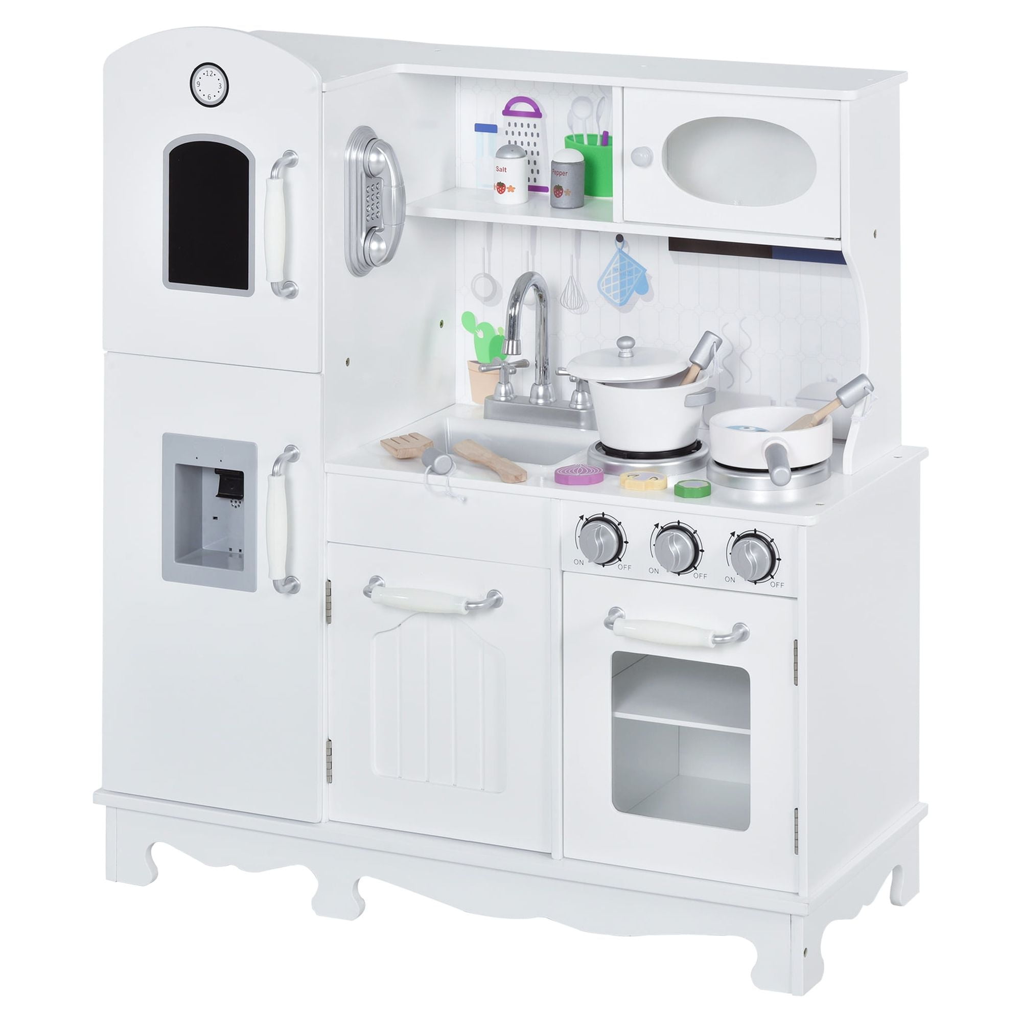 Qaba Large Kids Kitchen Playset With Telephone, Water Dispenser ...