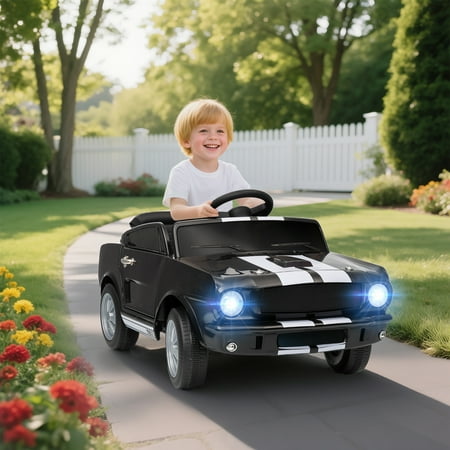 Qaba Licensed Ford Shelby GT 350 Kids Ride On Car, 12V Battery Powered Electric Vehicle w/ Remote Control, Adjustable Speed, MP3, Smooth Start, Black