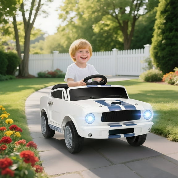 Qaba Licensed Ford Shelby GT 350 Kids Ride On Car, 12V Battery Powered Electric Vehicle w/ Remote Control, Adjustable Speed, MP3, Smooth Start, White