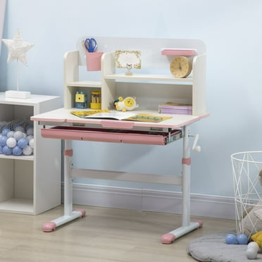 Qaba Lift-Top Height Adjustable Desk Kids Homework Desk Workstation, Pink