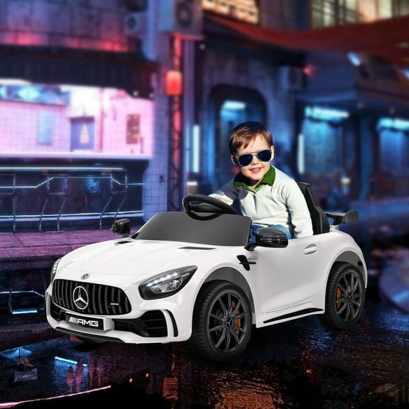 Qaba Mercedes-Benz AMG GTR Licensed 12V Kids Ride on Car with Remote Control, Soft Start, LED Lights, Music Horn & 3 Speeds for 3-6 Years, White